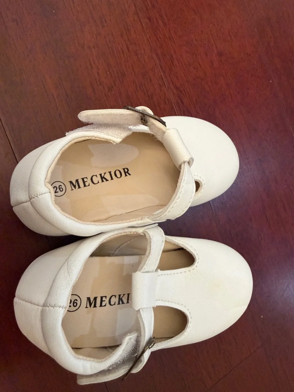 MEC Cream T-Strap Kids Dress Shoes with Buckle